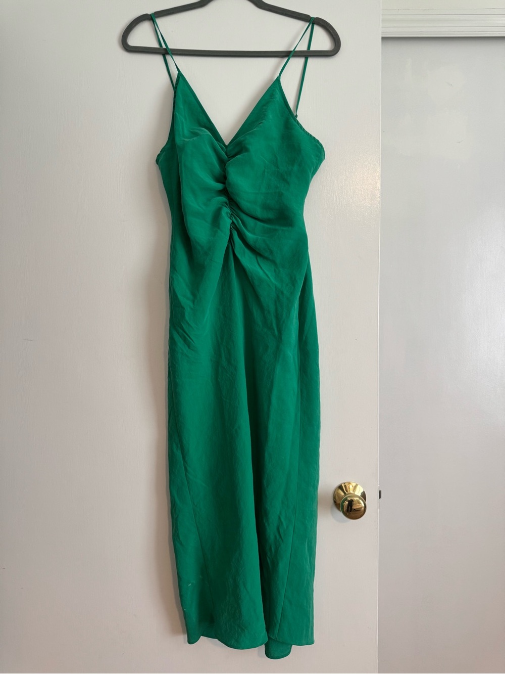 Zara Green Ruched Front Midi Slip Dress